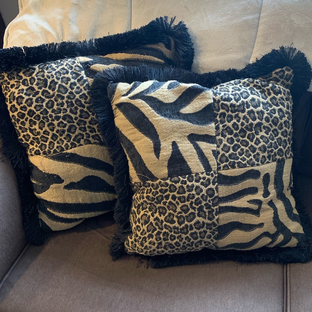 Two Brown &Beige Zebra/Leopard Print Pillows